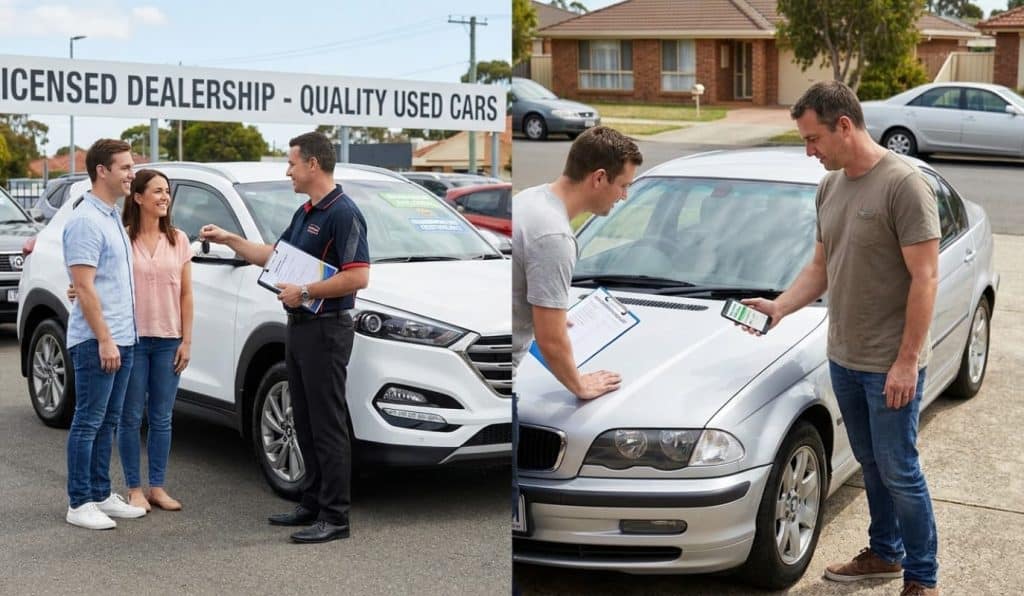 Buying from a licensed used car dealer compared with a private seller in Melbourne