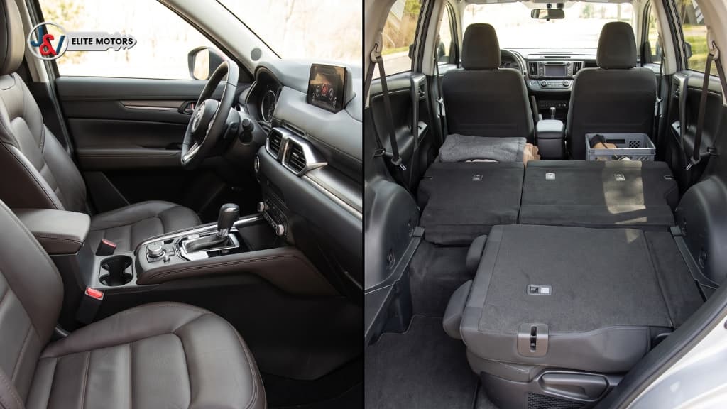 Mazda CX-5 premium cabin compared with Toyota RAV4 practical family interior