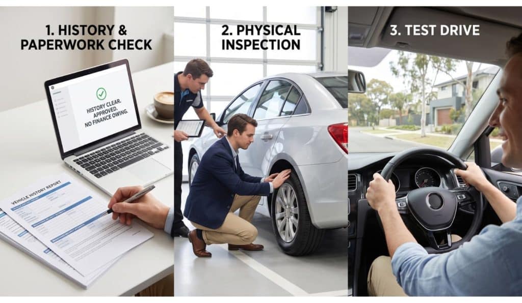 Three steps to check a used car -paperwork, physical inspection and test drive