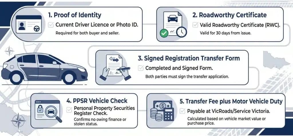 Checklist infographic for used car documents, Victoria